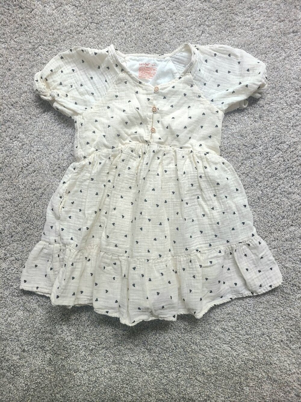 Cat & Jack Cream Heart Print Puff Sleeve Tiered Dress (Size 6/7)